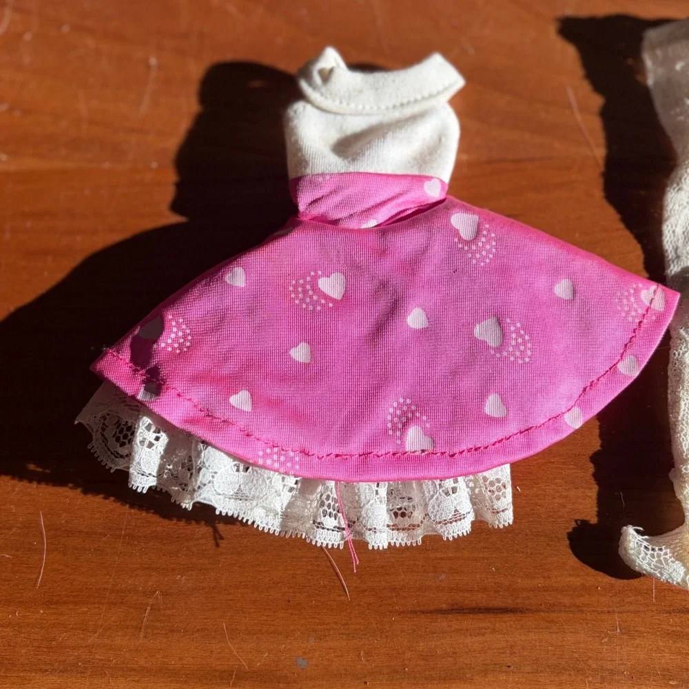 Vintage 1987 Mattel Barbie Maxie Pink Heart Dress & White Lace Tights Outfit Set